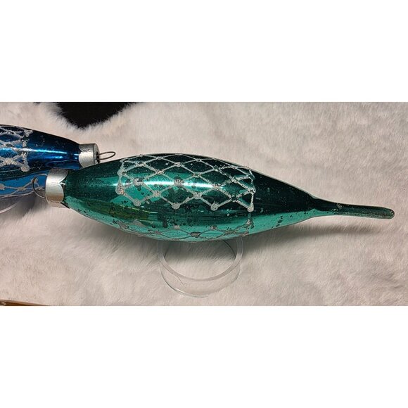 Vintage Mercury Glass Teardrop Icicle Stenciled Christmas Ornaments - Picture 6 of 10